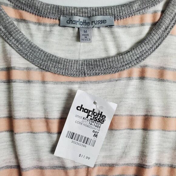 Charlotte Russe Women’s Sleeveless Striped Tank Top Gray Peach Size M NWT - Picture 4 of 6